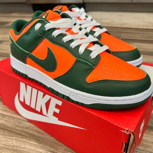 Nike Dunk Low Miami Hurricanes Gorge Green Total Orange Men's Size 9 - Picture 1 of 7